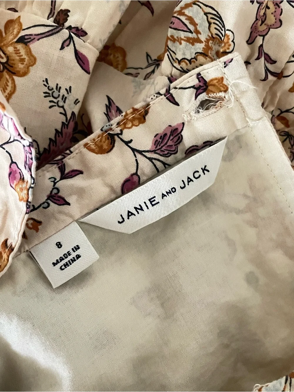 Janie and Jack Girls The Cleo Seedpear Floral Smocked Long Sleeve Dress Size 8